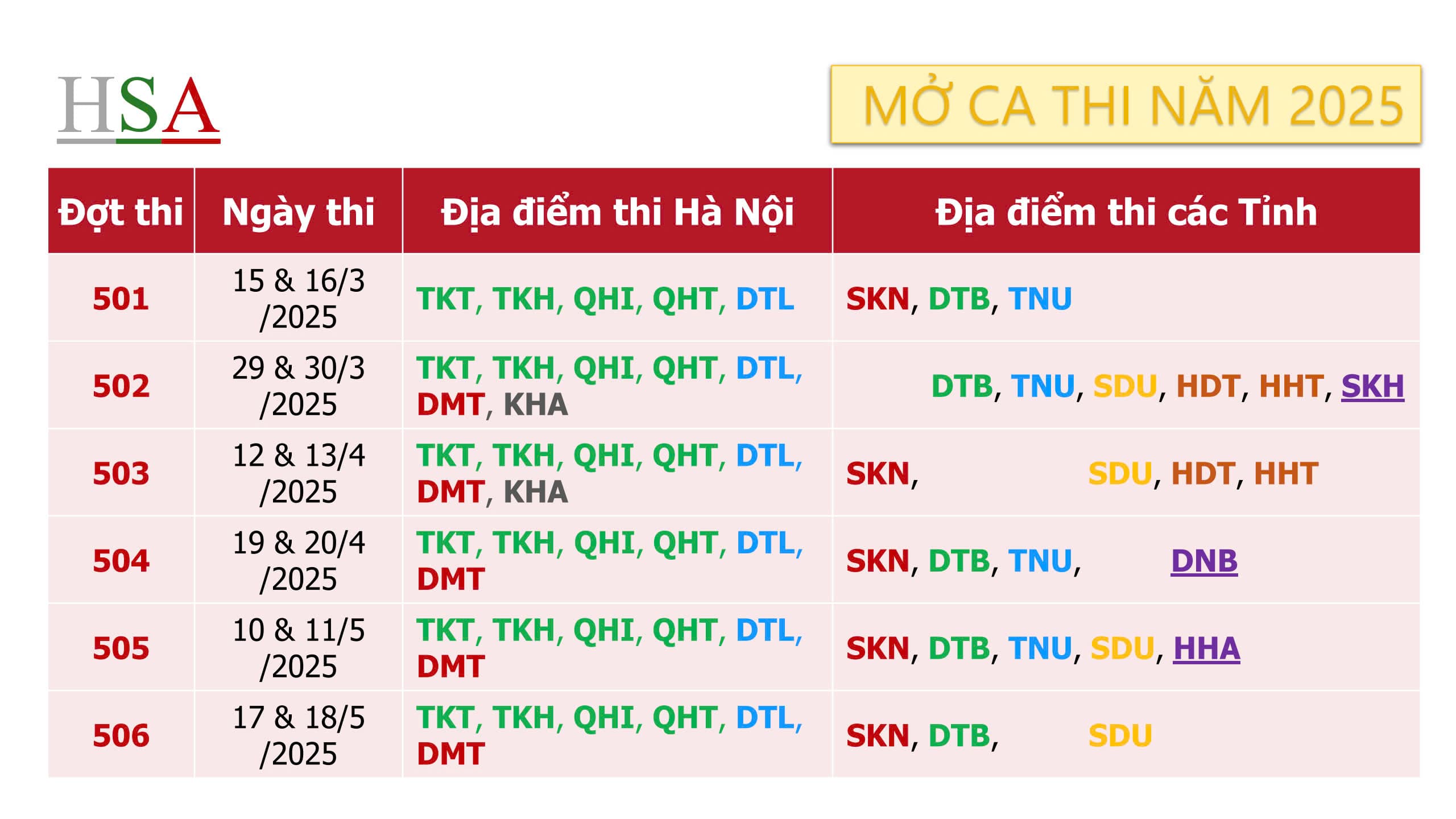 Lịch đăng ký thi HSA năm 2025