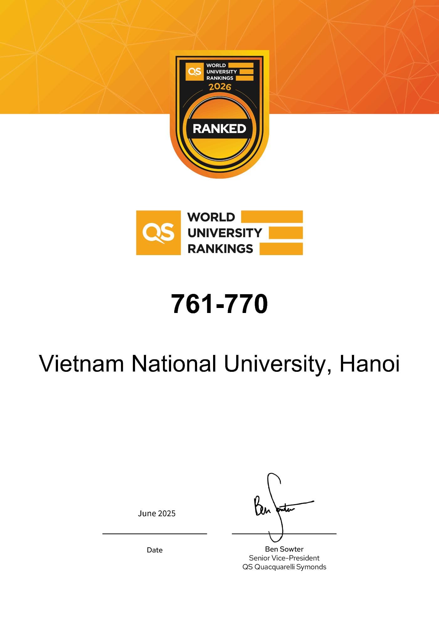 VNU - QS WUR 2026