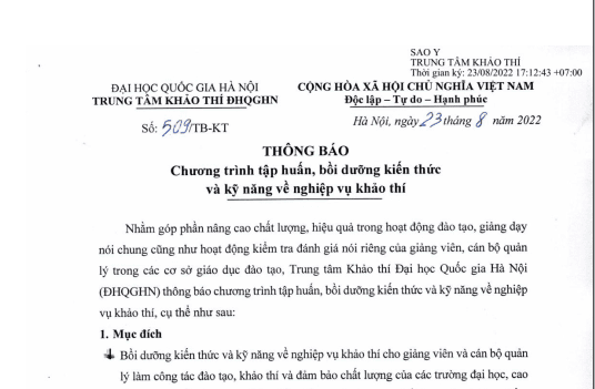 Thông báo tập huấn
